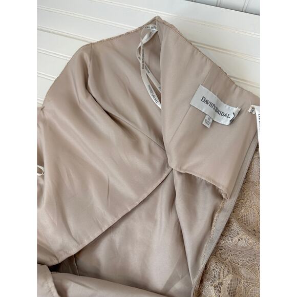 David’s Bridal Short Strapless All Over Lace Dress Tan Sweetheart Neck Mini 18 - Picture 8 of 8